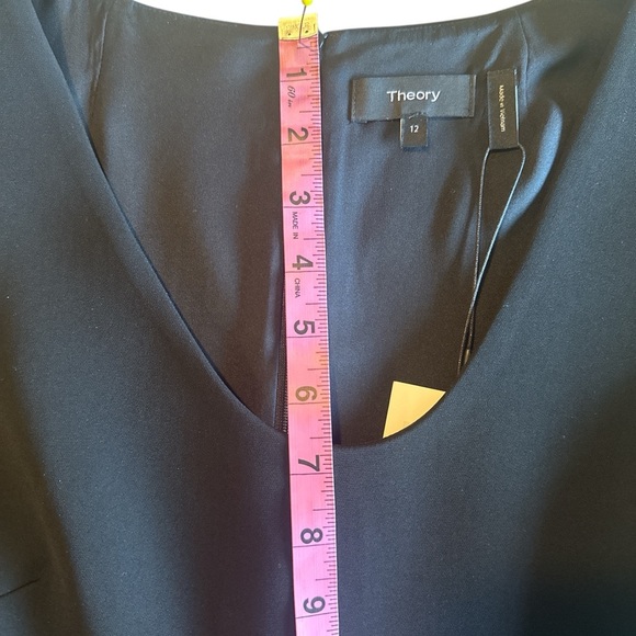 NWT Theory Black Crepe Scoop Flounce Dress Sleeveless Size 12 - Picture 15 of 16
